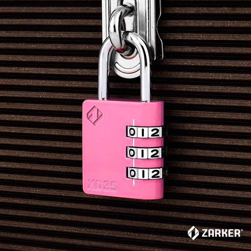 Zarker XD35 Combination Lock, 3-Digit Padlock for School Gym Sports LockerLock, Fence, Toolbox, Case, Hasp Storage (4-Pack, Pink, Emerald) - Image 2